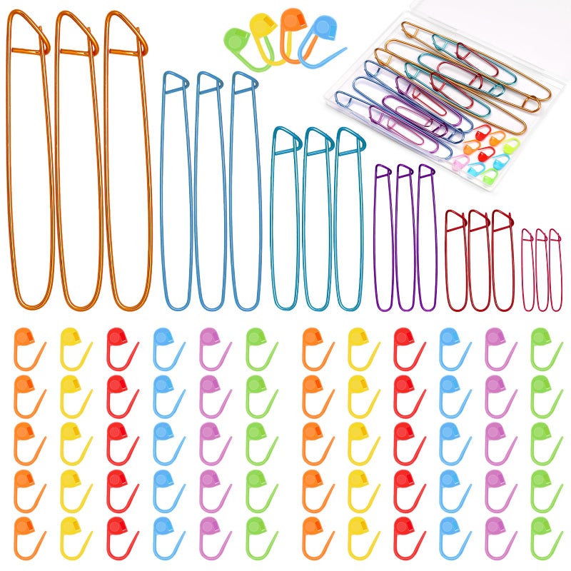JUPEAN 6 Sizes Knitting Stitch Holders for Knitting 100 Pcs Crochet Stitch Markers for Crocheting Crochet Accessories with Storage Box for Quilting Sewing - Image 1